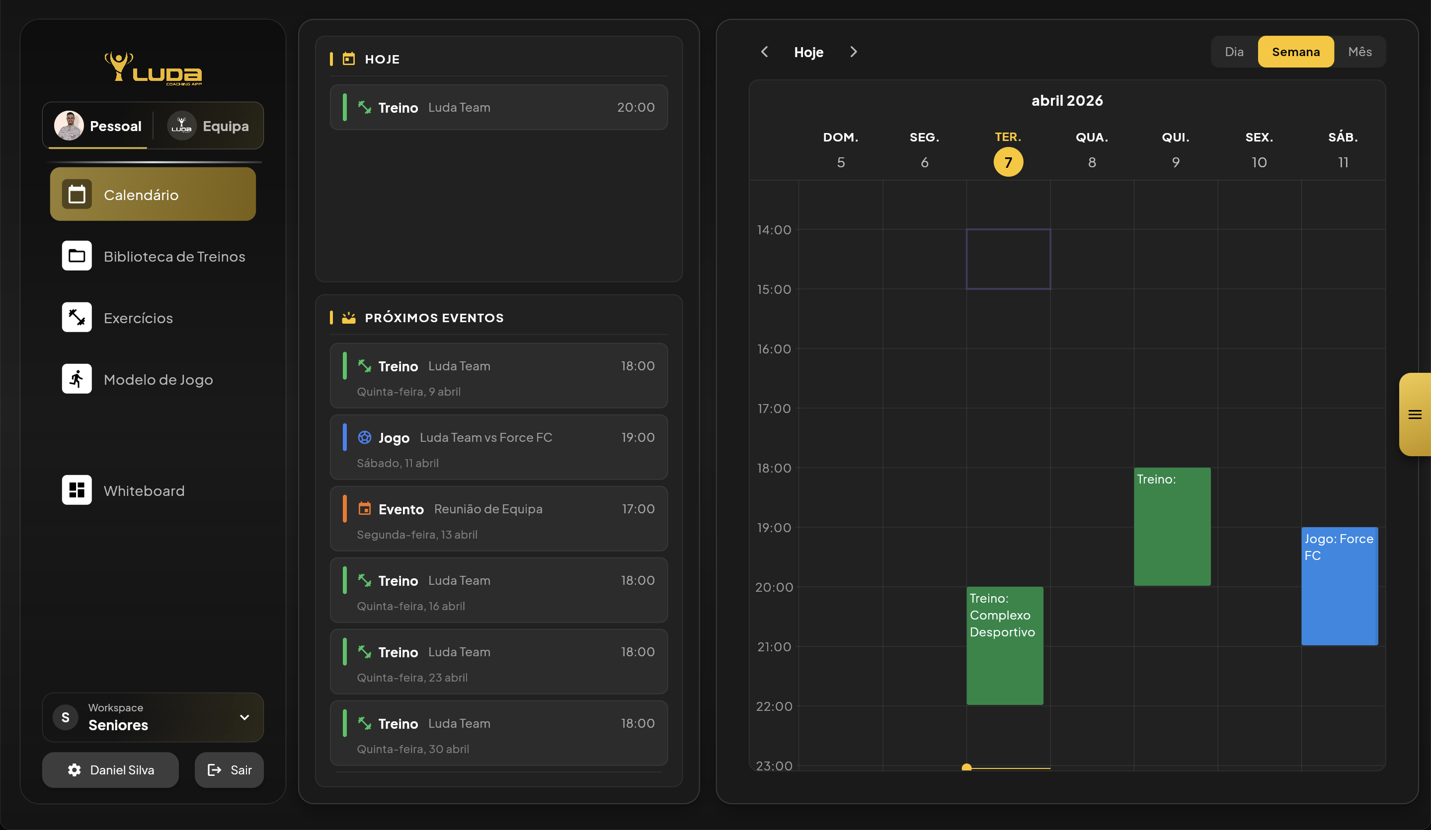 Screenshot do calendário — Basquetebol